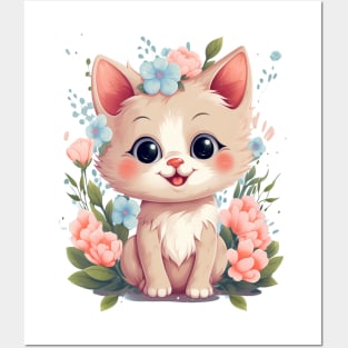 Flowery Cat Cute Gifts For Cats & Flower Lover Posters and Art